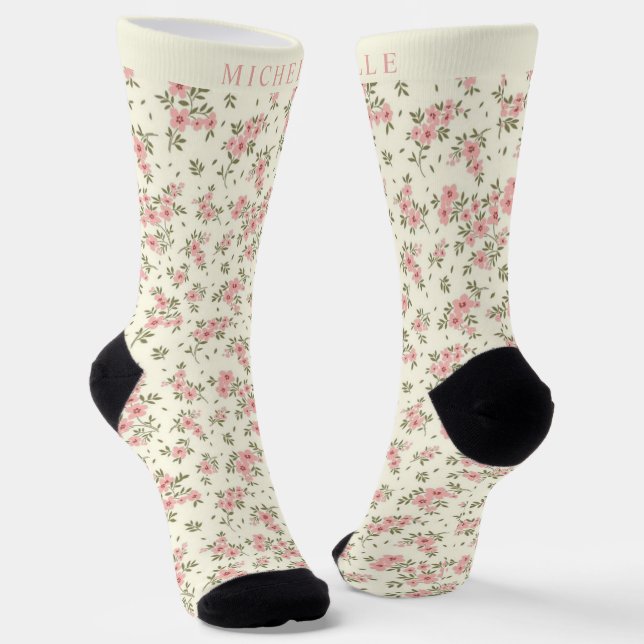 Calcetines Patrón de flores rosadas florales personalizado Be (Angular)