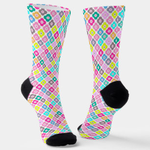 Calcetines Patrón de flores rústicas multicolores sobre blanc