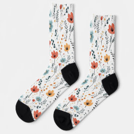 Calcetines Patrón de flores silvestres en primavera, óxido, m