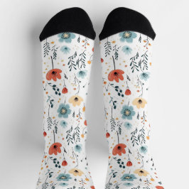 Calcetines Patrón de flores silvestres en primavera, óxido, m