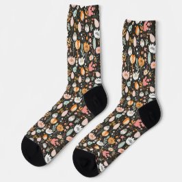 Calcetines Patrón de flores sobre negro