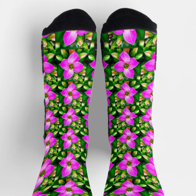 Calcetines Patrón de flores tropicales rosadas (Arriba)