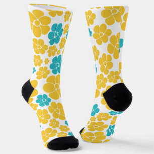 Calcetines Patrón de flores - Turquesa y amarillo