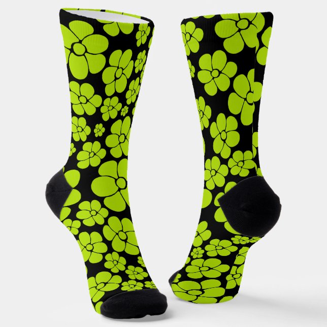 Calcetines Patrón de flores - Verde animado (Angular)