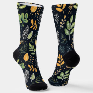 Calcetines Patrón de follaje verde y amarillo elegante 