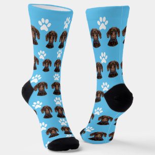 Calcetines Patrón de foto de mascota linda Light Blue y Pata