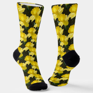 Calcetines Patrón de fotografía floral de Daffodils de primav