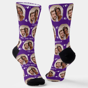 Calcetines Patrón de fotos de Fun Royal Purple Newlyweds