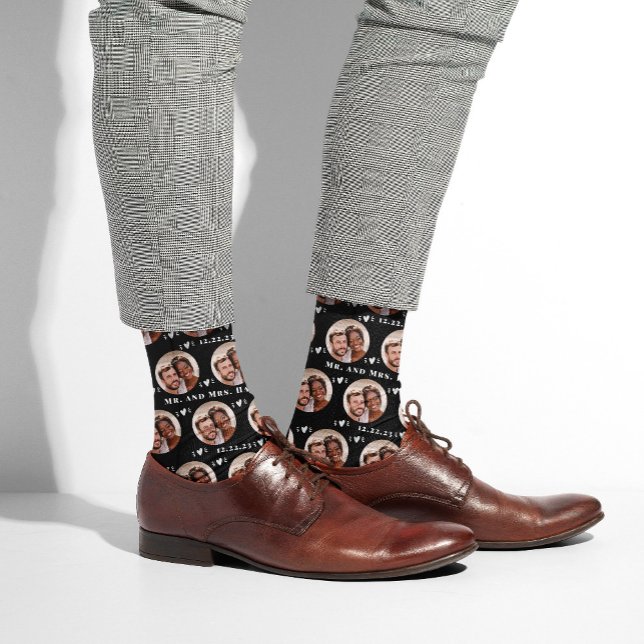 Calcetines Patrón de fotos de parejas recién casadas de negro (Subido por el creador)