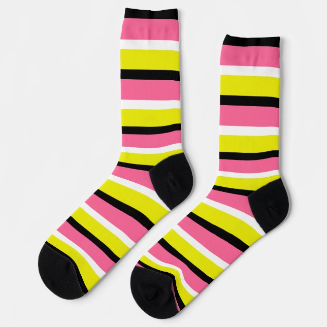 Calcetines Patrón de franjas rosadas amarillas (Izquierda)