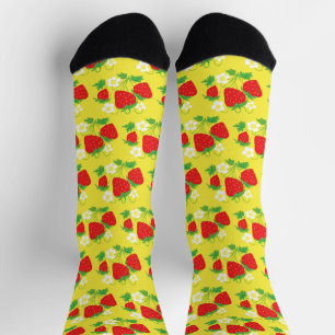 Calcetines Patrón de Fresa y Flores Amarillo