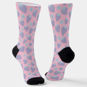 Calcetines Patrón de fresas bonitas en Lila y Azul