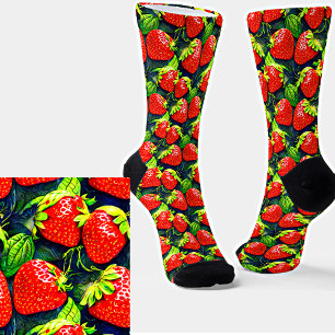 Calcetines Patrón de fruta dulce de fresas rojas frescas y ma