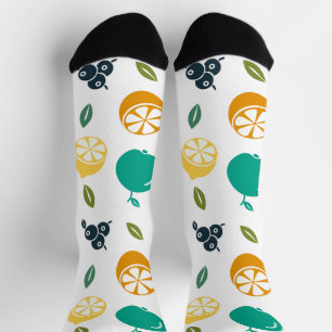 Calcetines Patrón de frutas, ciruela, Naranja, limón, pera, m