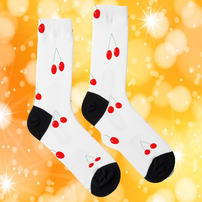 Calcetines Patrón de frutas de cerezo (A pair of socks with a pattern of cherries)