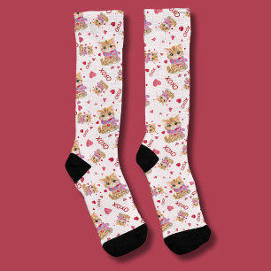 Calcetines Patrón de gatito de San Valentín con acuarela XOXO