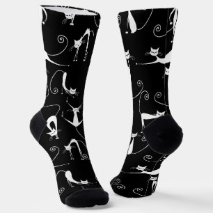 Calcetines Patrón de gato blanco y delgado caprichoso