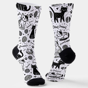 Calcetines Patrón de gato blanco y negro de corte Minimalista