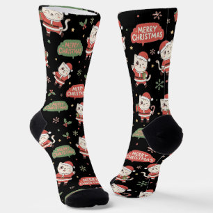 Calcetines Patrón de gato de Santa adorable "Feliz Navidad" F