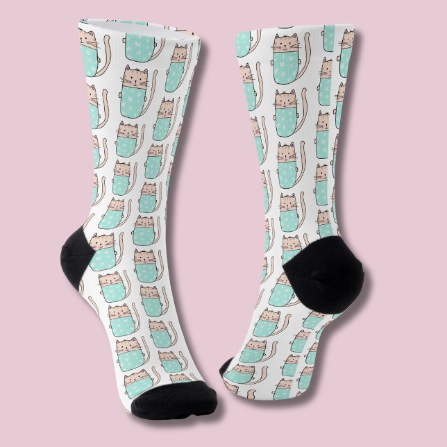 Calcetines Patrón de gato floral lindo (Kitty cat pattern socks)