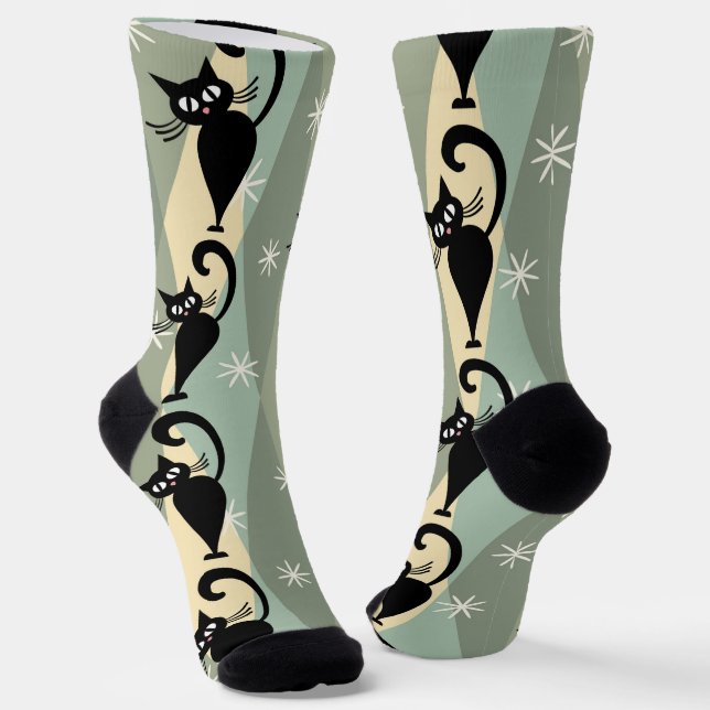 Calcetines Patrón de gato negro de Mid Century (Angular)