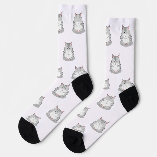 Calcetines Patrón de gato regordete sonriente (Izquierda)