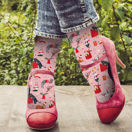 Calcetines patrón de gato retro lindo rosa nombre personaliza