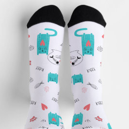 Calcetines Patrón de gato Robin Egg Blue Cute
