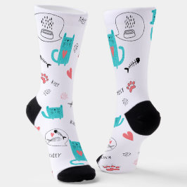 Calcetines Patrón de gato Robin Egg Blue Cute