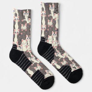 Calcetines Patrón de gatos blancos y grises