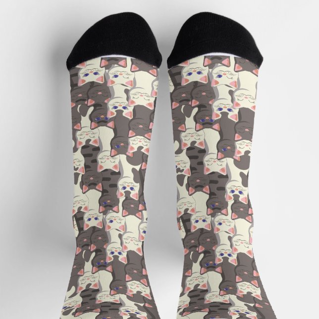 Calcetines Patrón de gatos blancos y grises (Arriba)