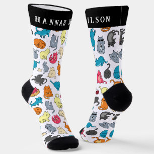Calcetines Patrón de gatos de dibujos animados lindos   Monog