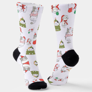 Calcetines Patrón de gatos de Navidad lindos – Diseños festiv