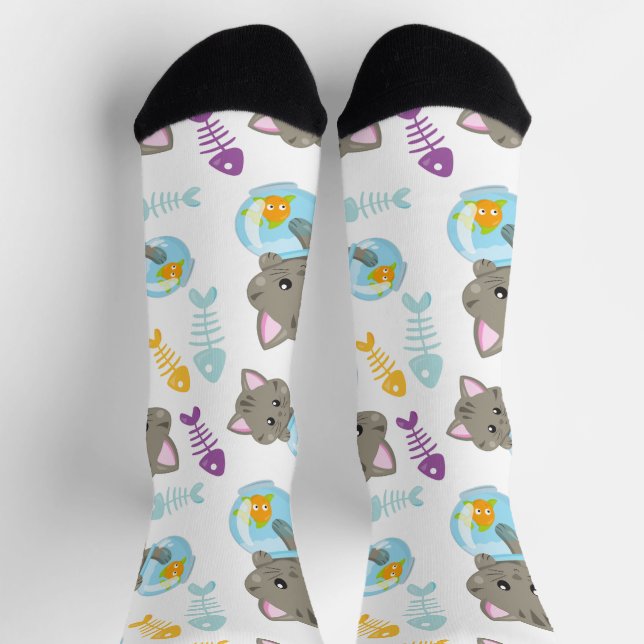 Calcetines Patrón de gatos, gatos, gatitos, peces (Arriba)