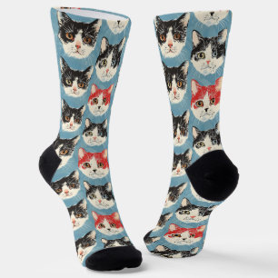 Calcetines Patrón de gatos rojos y negros