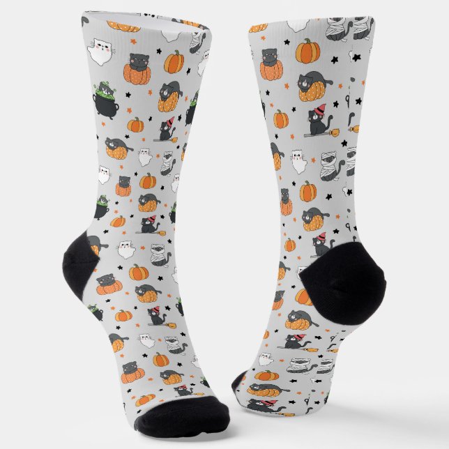 Calcetines Patrón de gatos y fantasmas de Halloween (Angular)