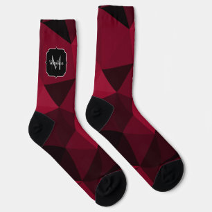 Calcetines Patrón de geometría magenta rosa rojo negro Monogr