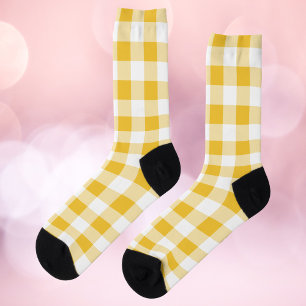 Calcetines Patrón de Gingham amarillo y blanco