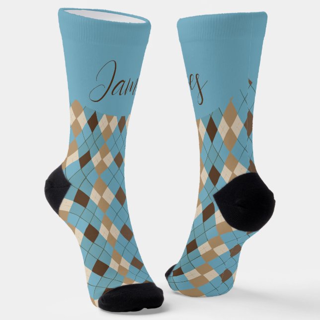 Calcetines Patrón de Gingham de Blue Brown personalizable (Angular)