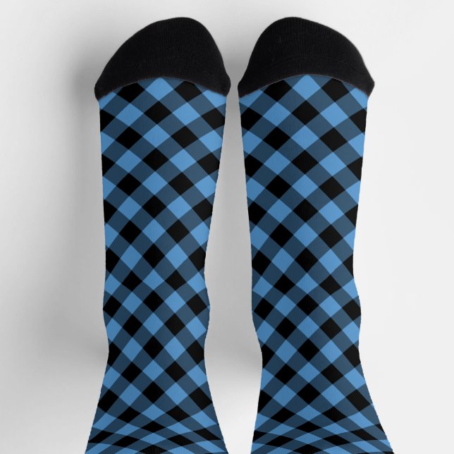 Calcetines Patrón de gingham de diamante negro azul (Arriba)