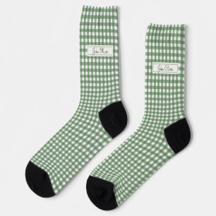 Calcetines Patrón de Gingham en verde con nombre