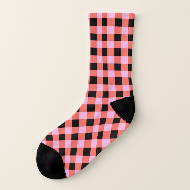 Calcetines Patrón de Gingham negro rosado (Parte exterior derecha)