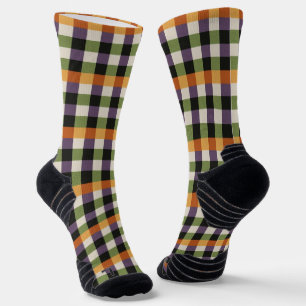 Calcetines Patrón de gingham verde, púrpura y negro de Hallow