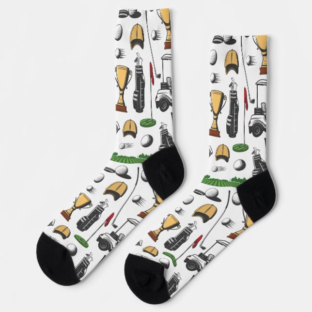 Calcetines Patrón de golf elegante: Golfistas y equipo (Izquierda)
