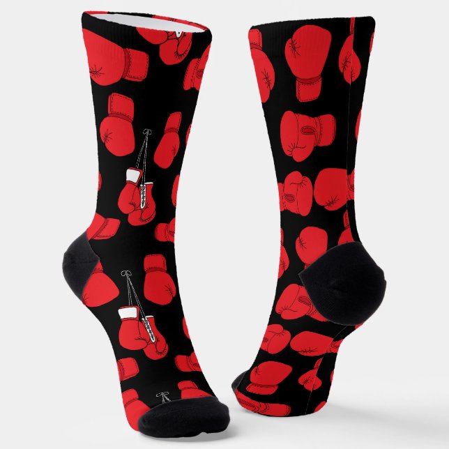Calcetines Patrón de guantes de boxeo rojo negro (Angular)
