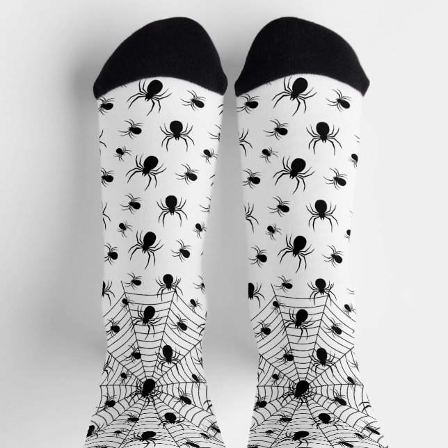 Calcetines Patrón de halloween de arañas blancas negras (Arriba)