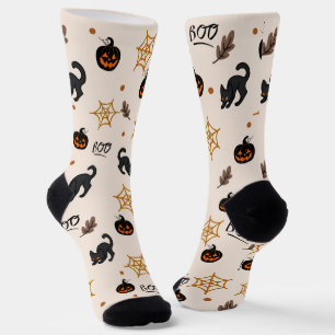 Calcetines Patrón de Halloween de calabaza de gato negro lind