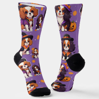 Calcetines Patrón de halloween de Cute Cavalier King Charles