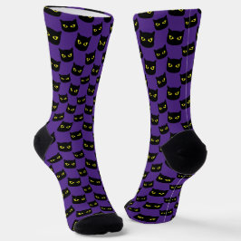 Calcetines Patrón de Halloween de gato negro y morado