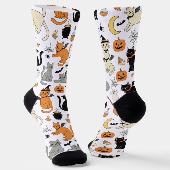 Calcetines Patrón de Halloween de gatos fantasmales (Angular)